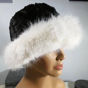 Elegant! Fabulous Fashionable Faux Fur Trim Bucket Hat Black and White